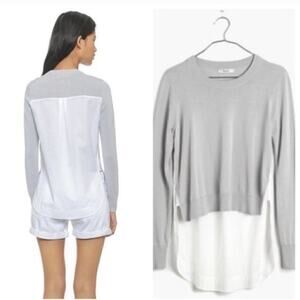 Madewell C0338 Gray White Long Sleeve Lagenlook Mixer Pullover Sweater Size XS
